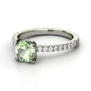  Candace Ring, Round Green Amethyst 14K White Gold Ring 
