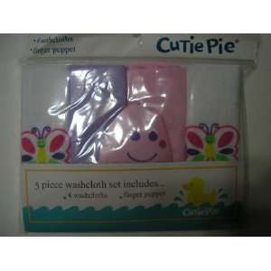  Cutie Pie Baby Girls 4 Washcloths & Finger Puppet Set 