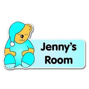  Personalised Blue Sleepy Teddy Bear Door Plaque Baby