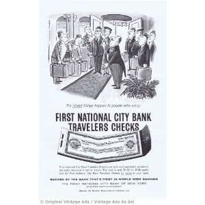  1959 First National City Bank Travellers Checks Vintage Ad 