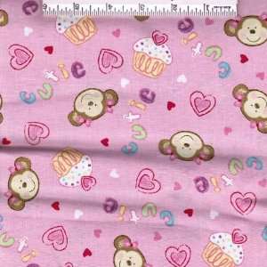  32 X 44 Wide Fabric Monkey Cutie, Heats and Cupcake 