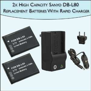  960 mAh (1920 mAh Total) Replacement Batteries For Sanyo DB L80, DB 