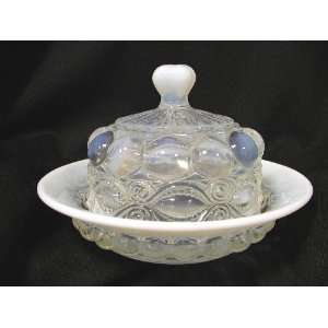  Crystal French Opalescent Glass Domed Butter Dish 