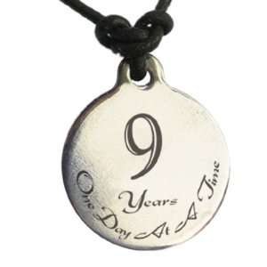  9 Year Sobriety Anniversary Medallion Leather Necklace 