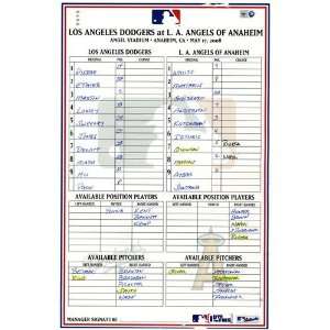  Dodgers at Angels 5 17 2008 Game Used Lineup Card 