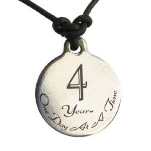  4 Year Sobriety Anniversary Medallion Leather Necklace 