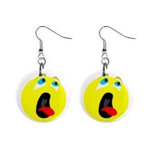  Bored Smiley Face Dangle Button Earrings Jewelry 1 inch 