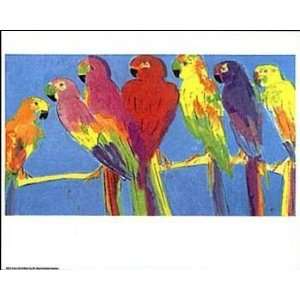  Parrots in Blue   Poster by Walasse Ting (12x10)