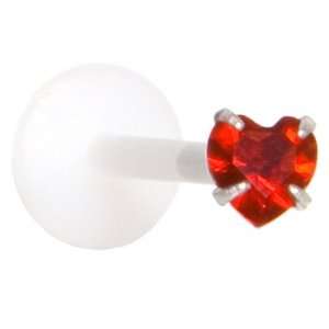  16 Gauge 3/8 Red 3mm CZ Heart Labret Monroe Jewelry