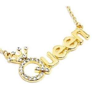  Gold Plated Trendy Crystal Accented QUEEN with Crown 