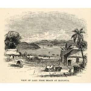 1888 Wood Engraving View Lake Beach Managua Nicaragua Mountain Central 