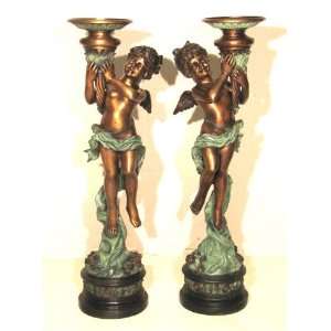  Metropolitan Galleries SRB25408 Pair of Girl Angels Bronze 