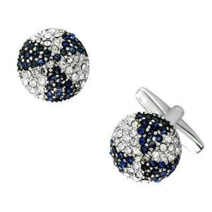 Classic Round Cufflinks with Dark Blue and Clear Crystals in Pinwheel 
