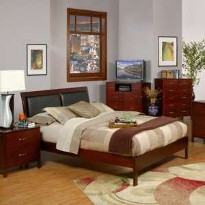  Queen Platform Bed in Medium Cherry with Faux Leather 