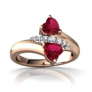  14k Rose Gold Heart Created Ruby Bypass Ring Size 4.5 