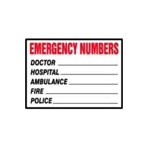  Labels EMERGENCY NUMBERS DOCTOR ___ HOSPITAL ___ AMBULANCE 