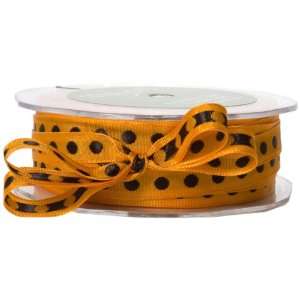  May Arts 3/8 Inch Wide Ribbon, Orange with Black Dots 
