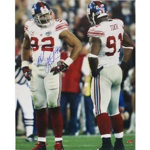 Michael Strahan New York Giants   Superbowl XLII Looking at Tuck 