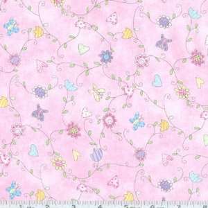  45 Wide Babys 2nd Step Funny Face Floral Pink Fabric By 