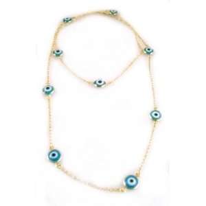   Brazil 18K Gold Plated Blue Evil Eye Long Layering Necklace Jewelry