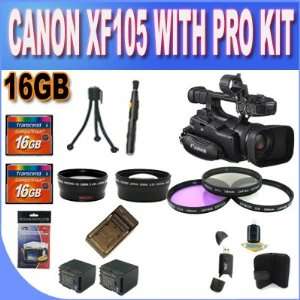  Canon XF105 HD Camcorder W/2 16GB CF Memory Cards (Double 