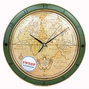  Wall Clock with Old World Map Face and Quiet Sweep Second 