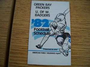 1982 NFL Green Bay Packers Football Pocket Schedule AFI  
