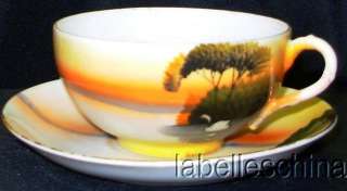Vintage Japanese Teacup and Saucer Orange / Black / Swan HPT Tea Cup 