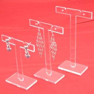 Set of 3 Clear Acrylic Earrings Display Stand  T Shape  