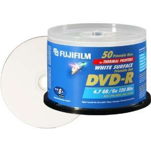  Fuji 4.7 GB DVD R White Thermal Hub Print Spindle ( 50 