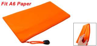 Zipper Closure A6 Paper File Document Holder Orange Nylon Bag  