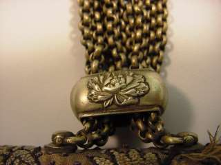 Antique Meiji Silver OxBone & Silk KINCHAKU Money Pouch  
