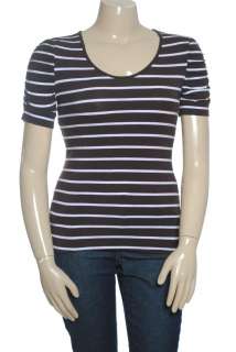 INC Ruched Sleeve Striped Top Sz L  