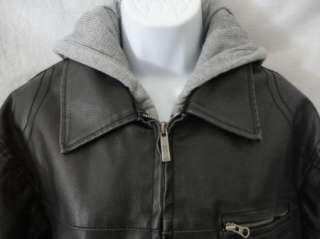 KENNETH COLE REACTION Black Faux Leather Removable Hood Jacket Coat 