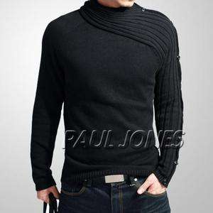 Pure Cotton Mens Knit sweater Turtleneck Black/Dark Grey XS S M L 