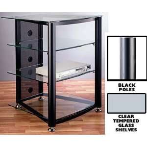 Audio Visual Stand with 4 Tempered Glass Shelves (Black) (34 1/2H x 