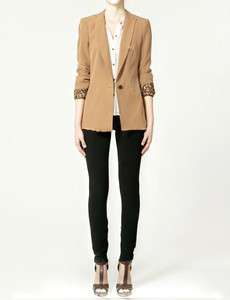 New Zara Woman Leopard Cuff Casual Blazer Suit Jacket  
