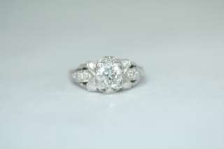 Original Art Deco Plat. 1.05ct Old Miner Diamond Filigree Ring  