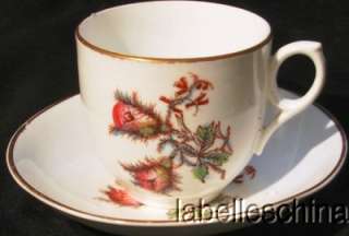 Antique Teacup and Saucer HPT Moss Rose gilt trim  