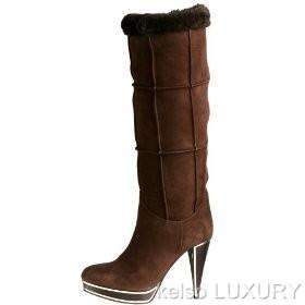 1195 BALLY Brown Suede Fur Knee High Boots Shoes US 9 EUR 39.5 NEW 