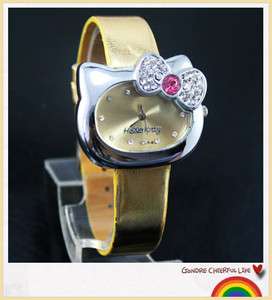   bowknot hellokitty Leather narrow strap crystal Quartz watches Z1