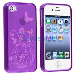 Purple Flower TPU Skin CASE+PRIVACY SCREEN FILTER+Car Charger for 