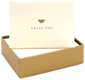   Blue and Gold Leaves Thank You Boxed Card Set of 12 