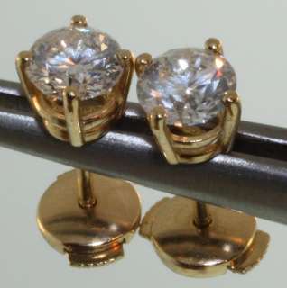 14k yellow gold 1.24ct round diamond stud earrings 1.5g  