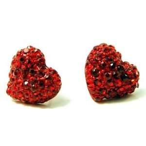  Cute Sparkling 1/2 Red Crystal Pave Heart Stud Earrings 