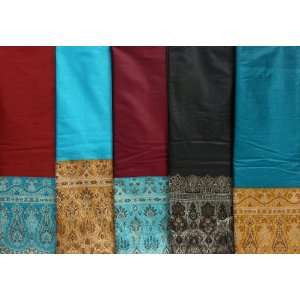   of Five Plain Banarasi Saris with Weave on Border and Pallu   Art Silk