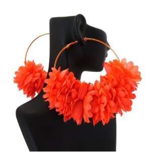 New Basketball Wives Multi Flower Hoop Earrings Orange 