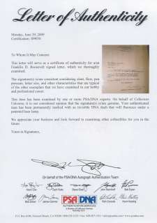 President Franklin Roosevelt Signed PSA DNA Letter Auto  