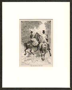 1876 Antique Print Lady Hores Riding Side Saddle  