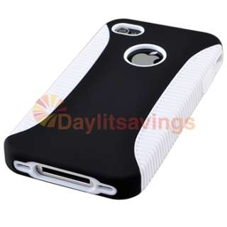 White TPU/Black Plastic Hybrid Cover Hard Case For Apple iPhone 4 4S 